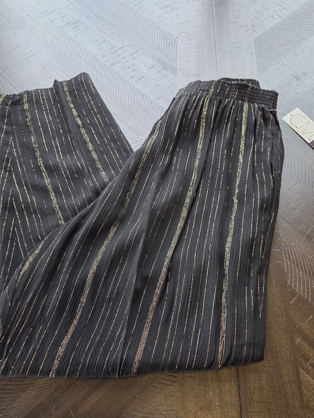 NWT Vintage C.M. Shapes Black & Gold Lurex Striped Pants Plus Size 2X Made in US